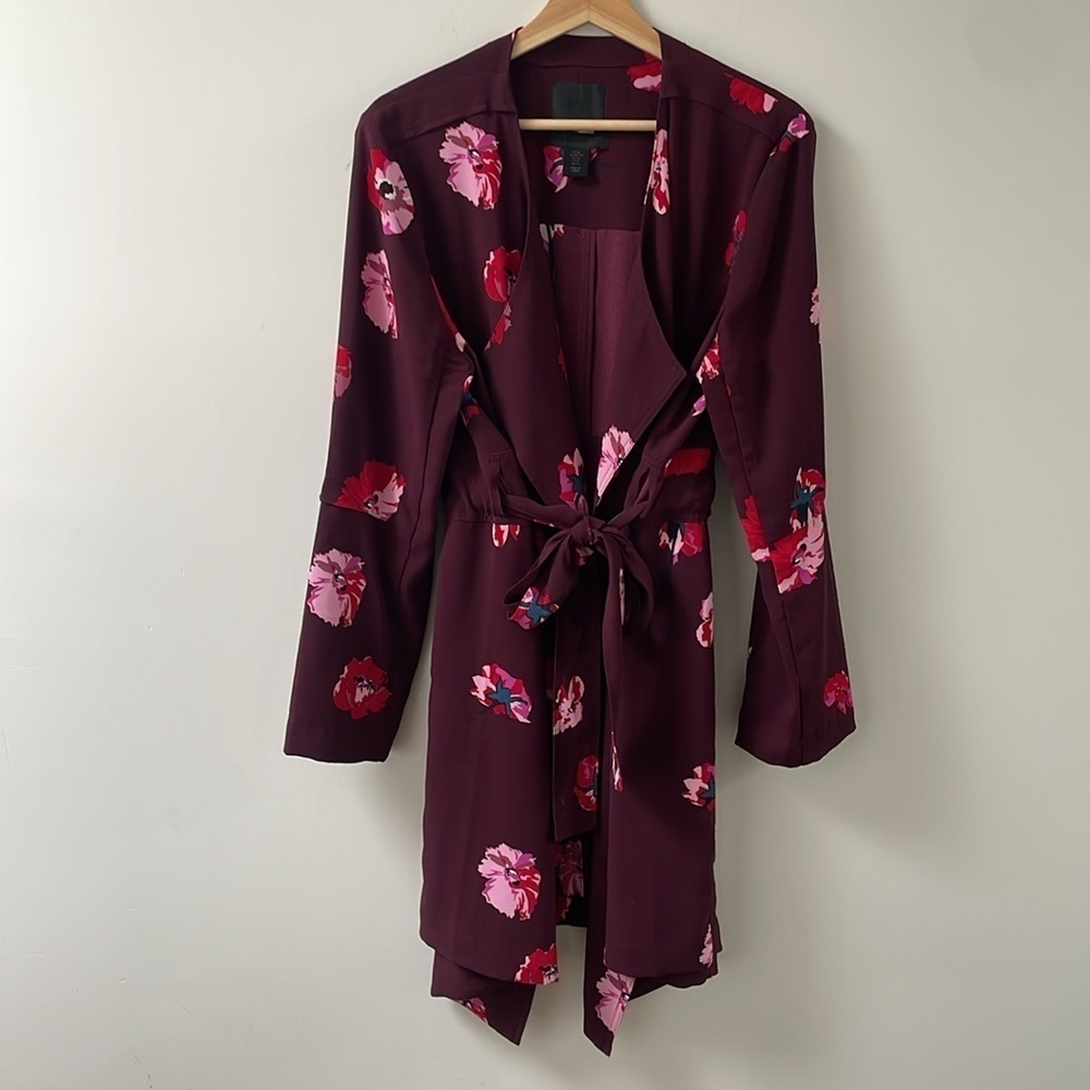 Maison Cinqcent 500 Floral Open Front Belted Jacket Cardigan Kimono Cover Up XL